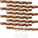 Ripeng 8 Pcs Wall Mounted Wood Stemware Rack Champagne Holder Rustic Wine Glass Hanging Shelf Wood Floating Glassware Wall Holder for Party Kitchen Bar Organizer 17 x 3 x 0. 8 Inch (Dark Brown)