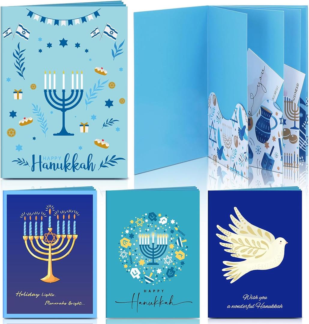 AmazingSpark 4 Set Hanukkah Gift Card Booklet Cardboard Mini Chanukah Money Holder Book for Cash David of Star Surprise Money Card Sleeve Book Hanukkah Party Gift for Birthday Holiday Appreciation