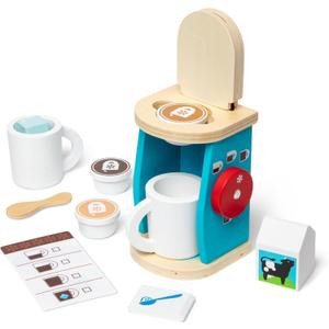 Melissa & Doug 11-Piece Brew and Serve Wooden Coffee Maker Set - Play Kitchen Accessories Pretend Play Kitchen Accessories Kids Coffee Maker Set for Girls and Boys, 9.9 Inch