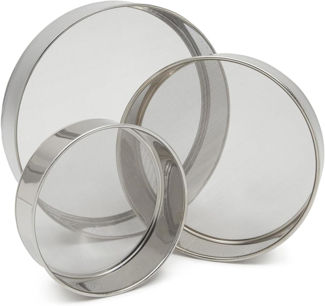 Juvale 3-Piece Fine Mesh Sieve Strainer Set, Stainless Steel Professional Round Flour Sifters for Baking (3 Sizes) - Flour Sifter - Fine Mesh Strainer