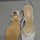 Carcuume Womens Kitten Heels Square Toe Thong Strappy Ankle Strap Stiletto Heel Sandals (8, White)