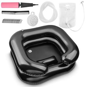 Inflatable Shampoo Basin, Loc Detox Tub for Dreads, Shampoo Buddy Bowl for Bedridden, Disabled,Injured with 2.5 GL Portable Water Shower Bag（Black）