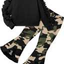Toddler Girl Clothes Camo Girls Outfits Ruffle Sleeve Tops + Bell Bottom Flared Pants 2 Piece Winter Sweatsuit 2-10T (6-7 Years)