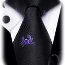 Striped Ties for Men Classic Woven Silk Necktie with Handkerchief Cufflinks Set Formal Business Party Wedding (A Black Purple Animal)