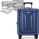 Carry On Luggage, 20 Inch Top Opening Aluminum Frame Lightweight Airline Approved ABS+PC Hard Shell Suitcases with Silent Wheels, TSA Lock, Front Pocket & Wet-dry Separated Six-piece Set (Dark Blue)