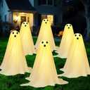 JOYIN 3 Pcs Halloween Decorations Outdoor Ghosts Pathway Lights, 18 White Cloth Ghost with White Light Up Yard Stakes for Graveyard Yard Lawn Garden Prop, Party Decor Supplies