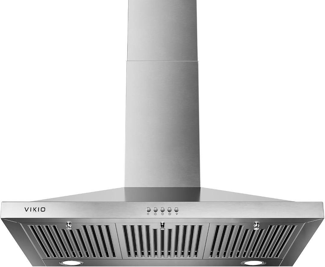 VIKIO HOME Wall Mount Range Hood 36 inch, 600 CFM Kitchen Vent Hood, Ducted or Ductless, with Charcoal Filters, Stainless Steel Baffle Filters & Dual LED Lights