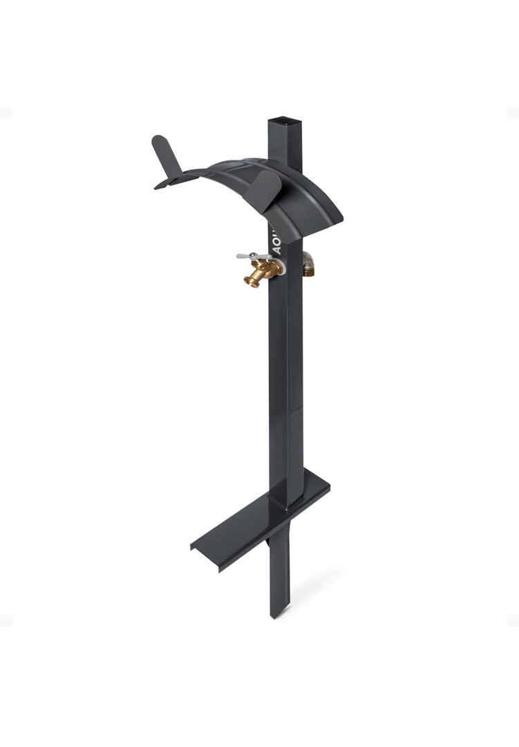 Aqua Joe Steel Garden Hose Stand with Brass Faucet and Quick-Install Anchor Base - Heavy-Duty Freestanding Holder for Outdoor Lawn, Yard & Garden Hose Storage, SJ-SHSBB-GRY