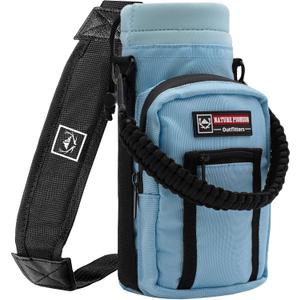 NATURE PIONEOR Water Bottle Holder with Adjustable Strap - 25/32/40oz Insulated Water Bottle Carrier Sling Sleeve with Paracord Handle & 2 Storage Pockets, Hiking, Camping, Gym (Blue)