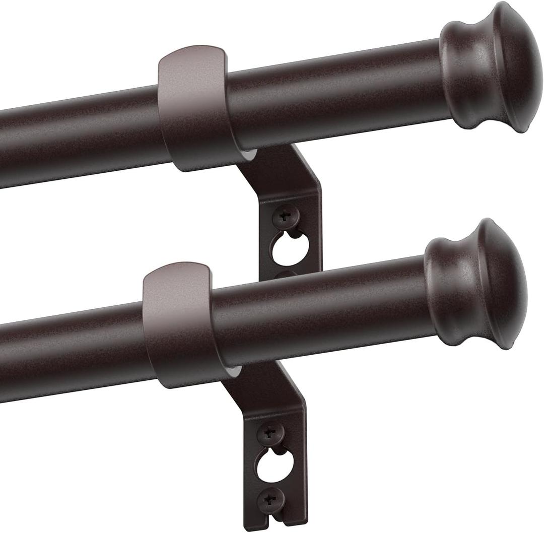 2 Pack Bronze Curtain Rods for Windows 30 to 45 Inches with Brackets, Decorative 5/8 Inch Diameter Single Window Curtain Rod Set for Room Divider, Bedroom, Living room, Kitchen, Bathroom