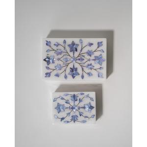 Handcrafted Marble Inlay Jewelry Box Decorative Keepsake Box for Women, Vintage Floral Design Luxury White Marble Storage Box for Rings, Trinkets, Gifts Indian Home Decor Accent, Blue (Small)