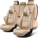 Auto Car Seat Covers Accessories Full Set Leather Cushion Protector Breathable Waterproof Seat Cover for Cars Universal Fit (Beige, Front Pair and Rear)