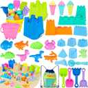 REZUCREY Beach Toys for Kids Toddlers, Sand Castle Toys with 4 Sand Bucket and Shovels, Mesh Bag & Molds, Ice Cream Travel Sandbox for Beach Sandbox for Toddlers Kids Baby Boys Girls Age 3-10
