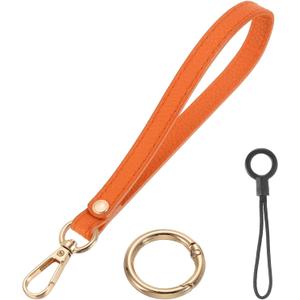 Wristlet Strap Keychain Wristlet Lanyard Hand Strap Replacement with Ring Lanyard (Orange/Gold)