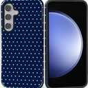 Case for Samsung Galaxy S24, Hybrid Heavy Duty 2 in 1 Full Body Rugged Shockproof Protection Glossy Case for Samsung Galaxy S24 Polka Dot Aesthetics Navy Blue