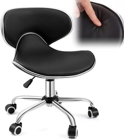 Geelin Pedicure Chair for Nail Tech, Ergonomic Back Support Rolling Stool, Adjustable Hydraulic Salon Spa Stool with Wheels, Swivel PU Leather Nail Tech Chair for Pedicure Tattoo Massage (Black)