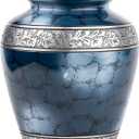 INTAJ Cloud Blue Aluminum Cremation Urn for Human Ashes - Adult 200 lbs Capacity, Threaded Lid Metal Funeral Urn - Decorative Memorial Container for Burial or Niche, Secure & Lightweight Casket Urn (Brushed Blue)