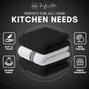 Infinitee Xclusives Premium Kitchen Towels Pack of 3, 100% Cotton |15 x 25| Inches Absorbent Dish Towels - Terry Kitchen Dishcloth Towels - Black Dish Cloth for Household Cleaning