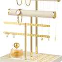 3 Tier Bracelet Holder Display - Detachable T Bar Beige Velvet Bracelet Holder, Jewelry Holder Organizer for Bracelet, Necklace, Earrings, Rings (Large)