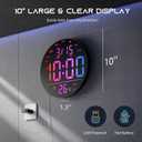 EASYERA 10" Large Digital Wall Clock with Remote Control, Music Sync RGB Atmosphere Light, Low-Reflectivity, Temperature, LED Display, Dual Alarms, BT Sync, Auto DST for Bedroom and Classroom