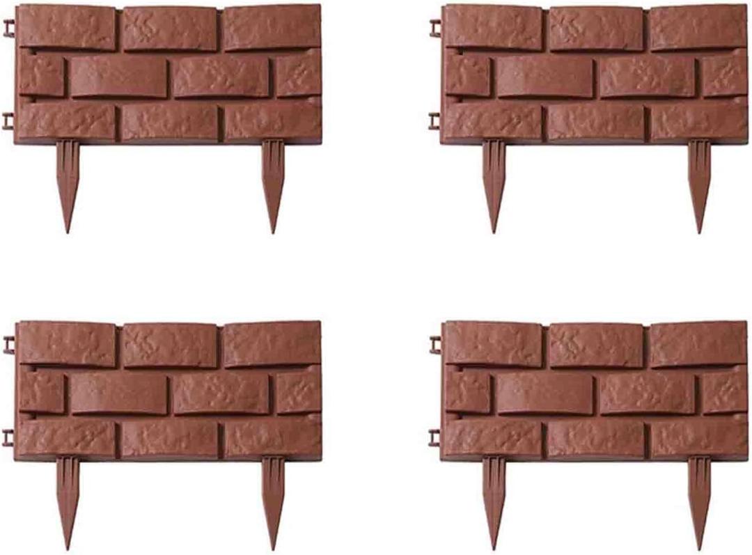 4Pcs Plastic Garden Fence, Flower Bed Edging Borders Landscape Border, 7 inches Tall Bricks for Landscaping for Yard