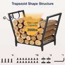 Firewood Rack for Indoor Outdoor Usage, Trapezoid Firewood Holder with 2 Hanging Hooks, Heavy Duty Wood Rack for Outdoor Patio, Black