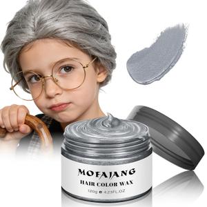 Temporary Silver Gray Hair Spray Color Wax, 4.23 Oz Washable Hair Wax Color,Natural Disposable Grey Hair Color Wax Dye Pomades for 100th Day of School,Christmas Party,Role Play,Cosplay,Halloween(Gray)