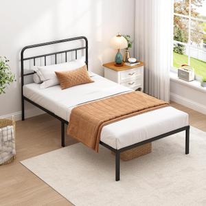 Twin Bed Frame with Classic Headboard,Strong Metal Slats Support,Under Bed Storage Space,No Box Spring Needed,Easy to Assemble,Black