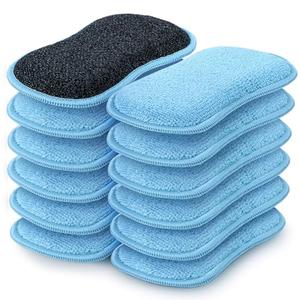 HOMEXCEL 4 Pack Multi-Purpose Scrub Sponges Kitchen, Dish Sponge, Non-Scratch Microfiber Sponge for Efficiently Cleaning Dishes, Pots, and Pans (Blue)