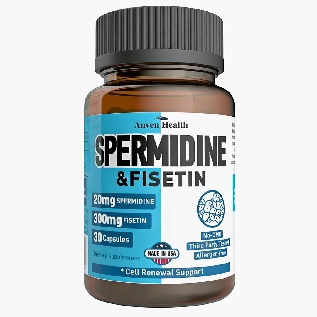 Spermidine & Fisetin Supplement - 20mg of 99% Spermidine Per Serving, 3HCL & 300mg Fisetin for Women Men Cell Renewal, Aging Defense & Longevity, Gluten Free, Non-GMO, Made in USA | 30 Veggie Caps (30 Count (Pack of 1))