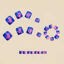 4th of July Press on Toenails Short Square WLGDLH Blue Toenail Press ons Glossy Fake Toe Nails Heart Flower Stripes False Toenails Full Cover Acrylic Glue on Toenail for Women 24Pcs