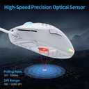 TMKB Falcon M1SE Ultralight Honeycomb Gaming Mouse, High-Precision 12800DPI Optical Sensor, 6 Programmable Buttons, Customizable RGB, Drag-Free Paracord, Ergonomic, Wired - Matte White