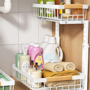 PXRACK Under Sink Organizer, Adjustable Height, 2 Tier Pull Out Under Cabinet Organizer, Slide Out Thickened Metal Under Sink Storage for Kitchen Bathroom Laundry Pantry Cabinet, L, White