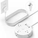 10FT 2 Prong Power Strip, Yozisital 2 Prong to 3 Prong Outlet Adapter, Flat Extension Cord, Surge Protector with Rotating Plug, 6 Outlets 4 USB(2 USB C), Wall Mount, Ideal for Non-Grounded Outlets