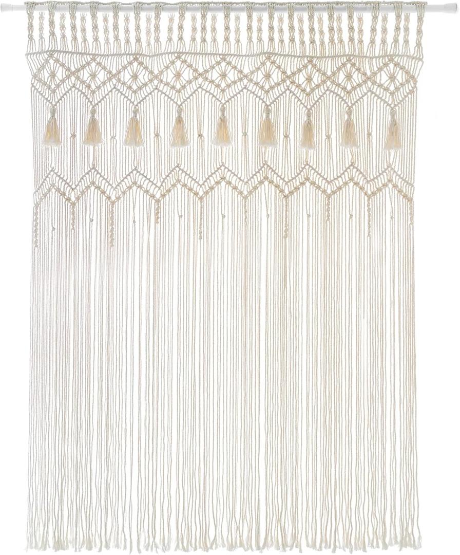 Mkono Macrame Curtain Large Boho Woven Wall Hanging Window Curtains Handmade Bohemian Decor for Window Doorway Closet Wedding Backdrop Arch Bedroom Living Room Apartment, 42''Wide x 62.9''Long