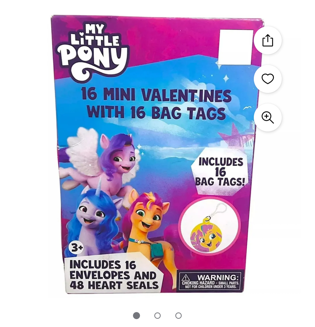 My Little Pony Valentine Kiddie Cards with Bonus Bag Tags, Purple, Blue, 16 Count