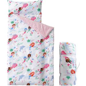 Bunnikins & Clover Toddler Nap Mat with Removable Pillow, Nap Mats for Preschool, Easy Clean Toddler Nap Pad for Kindergarten, Kids Sleeping Bag for Travel Camping