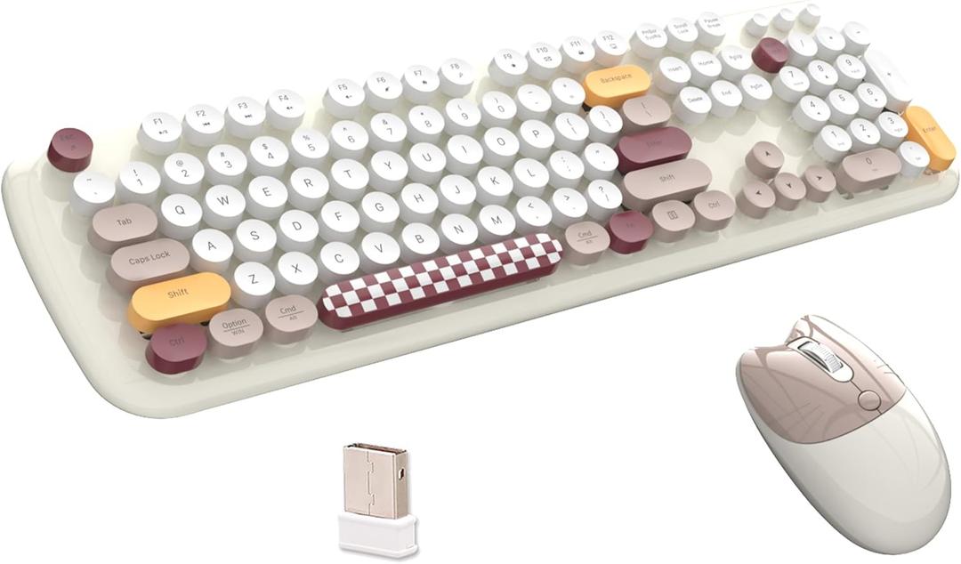 2.4G Full-Size Wireless Keyboard and Mouse Combo, Multi-Color Typewriter Style Round Keycap, Cute Candy Colors, Compatible with Notebook, PC (Milk Tea) 2.4G Full-Size Wireless Keyboard and Mouse Combo, Multi-Color Typewriter Style Round Keycap, Cute Candy Colors, Compatible with Notebook, PC (Milk Tea)