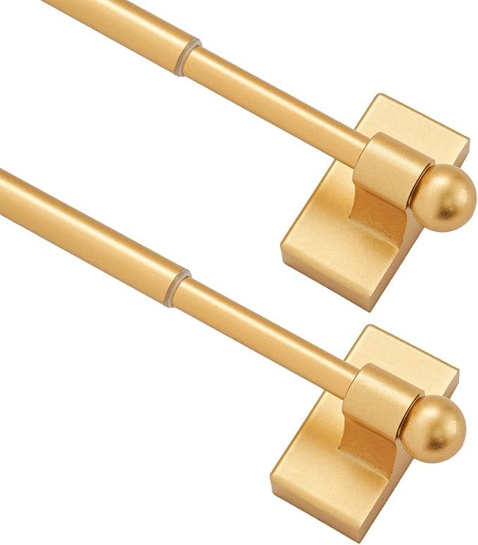 BOOM JOG Magnetic Curtain Rods Multi-Use Adjustable Appliance Metal Doors Magnetic Rods, 9-16 Inch, 1/ 2 Inch Diameter, 2 Pack, Gold