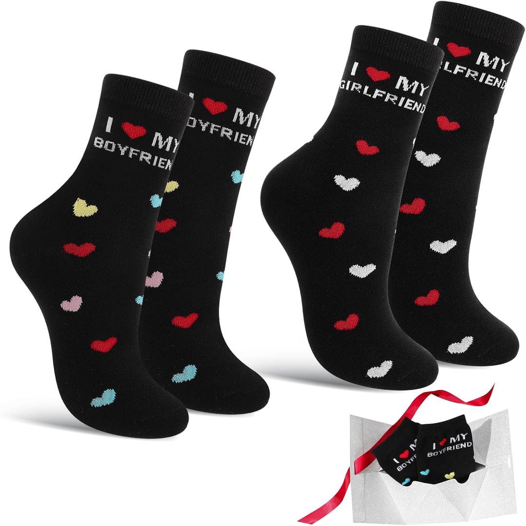 2 Pairs Couple Socks Romantic Gifts Funny Socks with I Love My Boyfriend/Girlfriend for Christmas Anniversary Valentine's Day Gifts