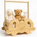 Fun-Plus Baby Shower Crate Closet, pumpkin carriage Baby Shower Basket with Handle Baby Storage Crate, Wooden Crate for Pregnancy New Parent (Bamboo made)