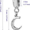 Sambaah Alphabet Charm Letter Beads Solid 925 Sterling Silver with Cubic Stones, Complete A~Z Gift Options fit Pandora European Bracelets(C)