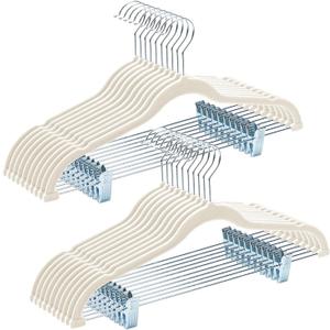 HOUSE DAY Velvet Hangers with Adjustable Clips 20 Pack, Non-Slip Suit Organizer with 360 Hook - Heavy Duty Hanger for Pants, Skirts, Blouses, Dresses - Outfit Hangers All-Season Space Saver (Ivory)