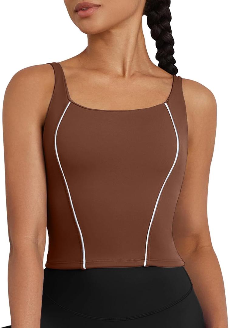 XUNYU Longline Sports Bras for Women Supportive Workout Tank Tops with Built in Bra Running Crop Yoga Top Open Back (Medium)