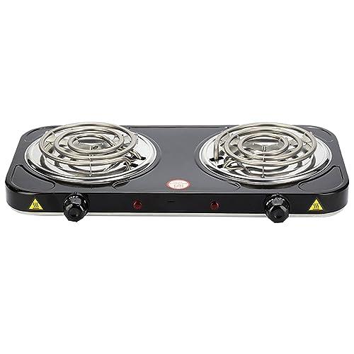 Compact and Portable Countertop Burner- Countertop Double Coiled Burner 2000 Watts Electric Hot Plate Temperature Controls Black