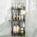 Consumest Corner Shower Caddy Standing - 3-Tier Stainless Steel Shower Organizer with Soap Holder and 4 Hooks, Large Capacity Corner Shelf Stand for Bathroom, Rest Room, Black