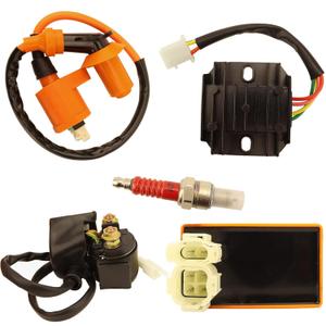 GY6 Ignition Coil Voltage Regulator Solenoid Relay 6 Pin CDI Box Spark Plug Kit for 50cc 125cc 150cc ATV Quad Go Kart Dirt Bike Pit Bike Moped Scooter