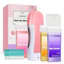 Roll On Wax Kit, Portable Wax Roller Kit for Coarse/Fine Hair Removal, Beginners Waxing Roller for All Skin Types with 3 Pcs 100g Roll Cartridge, 100 Woven Strips & 10 After Oil Wipes (F3_RoseRed)