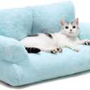 MEWOOFUN Cat Bed for Indoor Cats, Washable Dog Beds for Small Dogs & Cats, Fluffy Cat Couch with NonSlip Bottom (Blue, 26.0" L x 19.0" W x 13.0" Th)