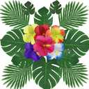 88Pack Artificial Palm Leaves Hibiscus Flowers Tropical Party Decorations, Simulation Hibiscus Faux Leaf with Stems for Hawaiian Luau Safari Jungle Beach Theme BBQ Birthday Dcor (5 Kinds)